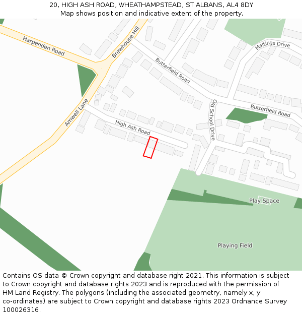 20, HIGH ASH ROAD, WHEATHAMPSTEAD, ST ALBANS, AL4 8DY: Location map and indicative extent of plot