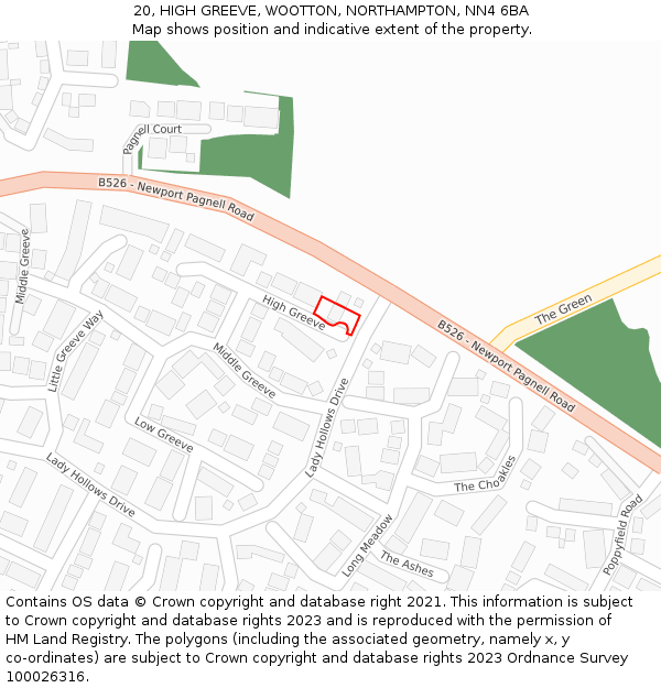 20, HIGH GREEVE, WOOTTON, NORTHAMPTON, NN4 6BA: Location map and indicative extent of plot