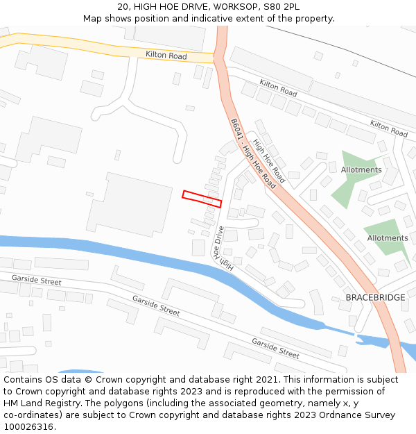 20, HIGH HOE DRIVE, WORKSOP, S80 2PL: Location map and indicative extent of plot