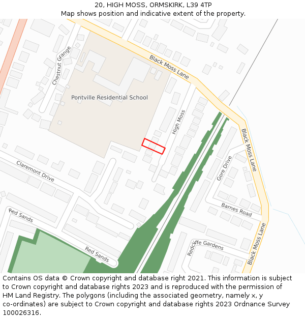 20, HIGH MOSS, ORMSKIRK, L39 4TP: Location map and indicative extent of plot