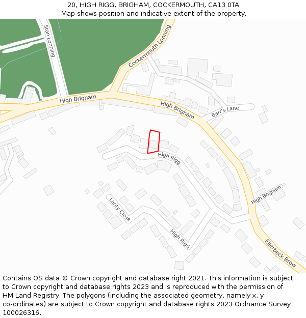 20, HIGH RIGG, BRIGHAM, COCKERMOUTH, CA13 0TA: Location map and indicative extent of plot