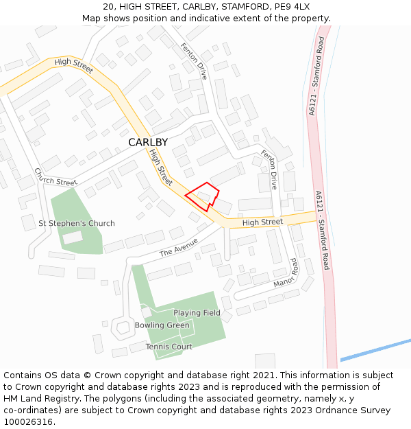 20, HIGH STREET, CARLBY, STAMFORD, PE9 4LX: Location map and indicative extent of plot