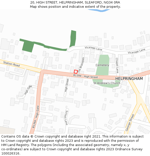 20, HIGH STREET, HELPRINGHAM, SLEAFORD, NG34 0RA: Location map and indicative extent of plot