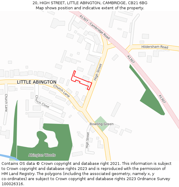 20, HIGH STREET, LITTLE ABINGTON, CAMBRIDGE, CB21 6BG: Location map and indicative extent of plot