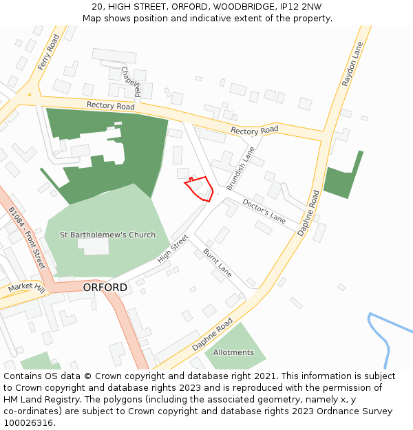 20, HIGH STREET, ORFORD, WOODBRIDGE, IP12 2NW: Location map and indicative extent of plot