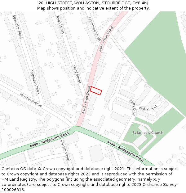 20, HIGH STREET, WOLLASTON, STOURBRIDGE, DY8 4NJ: Location map and indicative extent of plot