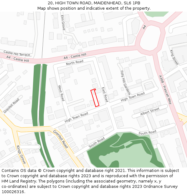20, HIGH TOWN ROAD, MAIDENHEAD, SL6 1PB: Location map and indicative extent of plot