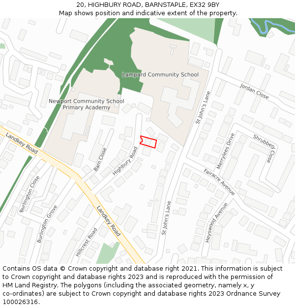 20, HIGHBURY ROAD, BARNSTAPLE, EX32 9BY: Location map and indicative extent of plot