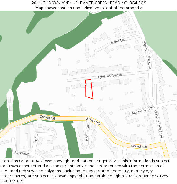 20, HIGHDOWN AVENUE, EMMER GREEN, READING, RG4 8QS: Location map and indicative extent of plot