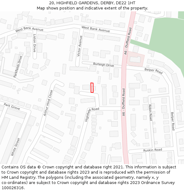 20, HIGHFIELD GARDENS, DERBY, DE22 1HT: Location map and indicative extent of plot