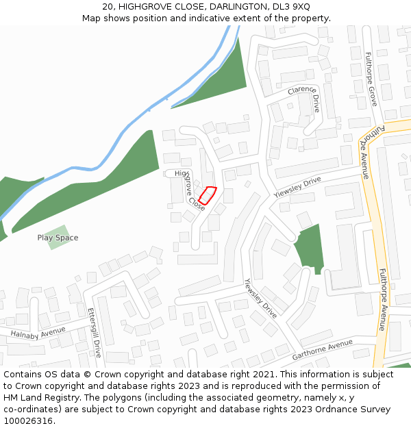 20, HIGHGROVE CLOSE, DARLINGTON, DL3 9XQ: Location map and indicative extent of plot