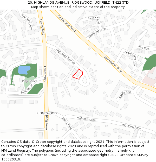 20, HIGHLANDS AVENUE, RIDGEWOOD, UCKFIELD, TN22 5TD: Location map and indicative extent of plot