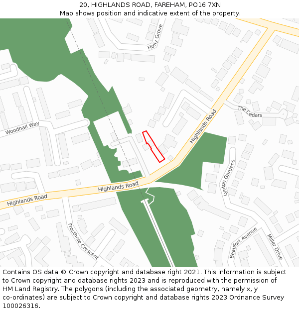 20, HIGHLANDS ROAD, FAREHAM, PO16 7XN: Location map and indicative extent of plot