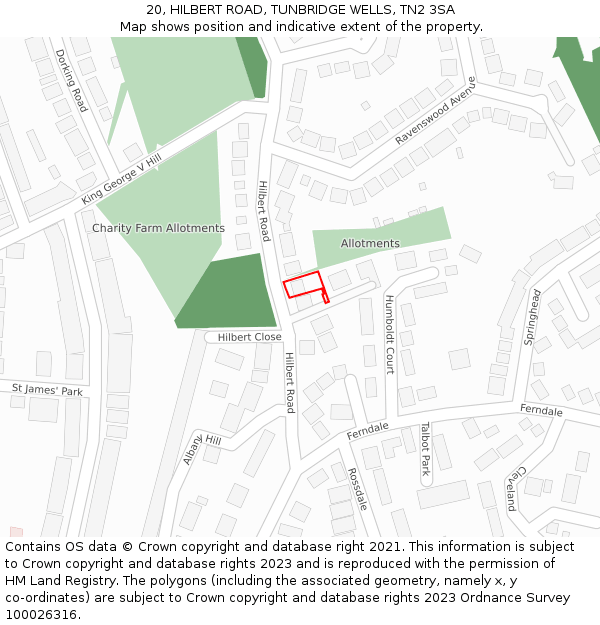 20, HILBERT ROAD, TUNBRIDGE WELLS, TN2 3SA: Location map and indicative extent of plot