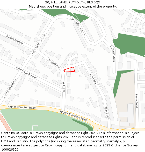 20, HILL LANE, PLYMOUTH, PL3 5QX: Location map and indicative extent of plot