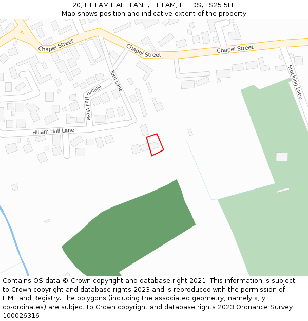 20, HILLAM HALL LANE, HILLAM, LEEDS, LS25 5HL: Location map and indicative extent of plot