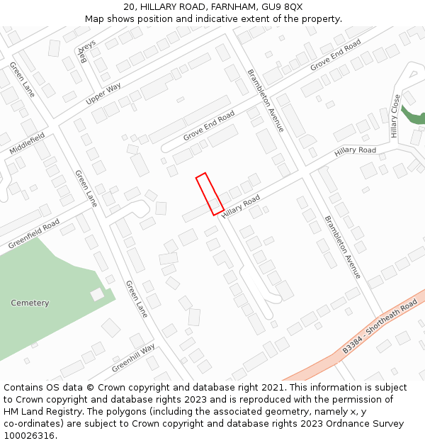 20, HILLARY ROAD, FARNHAM, GU9 8QX: Location map and indicative extent of plot