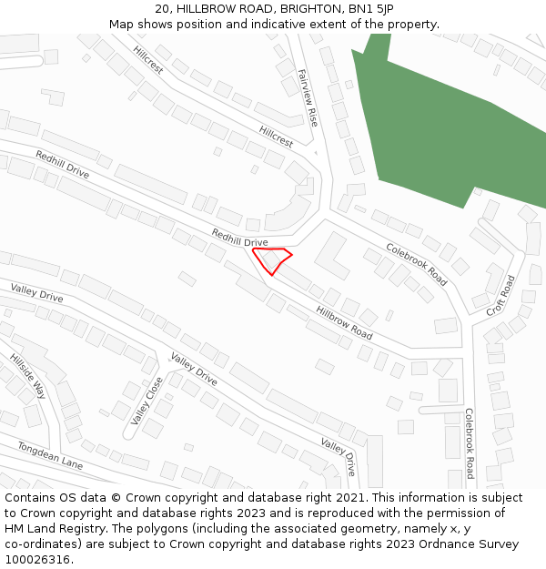 20, HILLBROW ROAD, BRIGHTON, BN1 5JP: Location map and indicative extent of plot