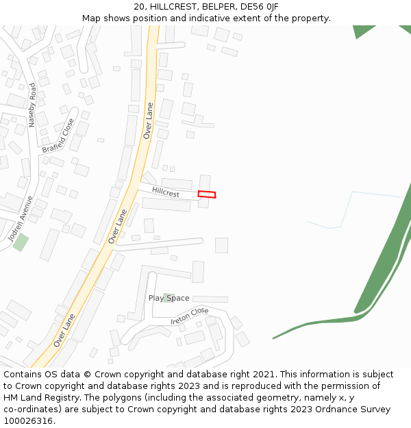 20, HILLCREST, BELPER, DE56 0JF: Location map and indicative extent of plot