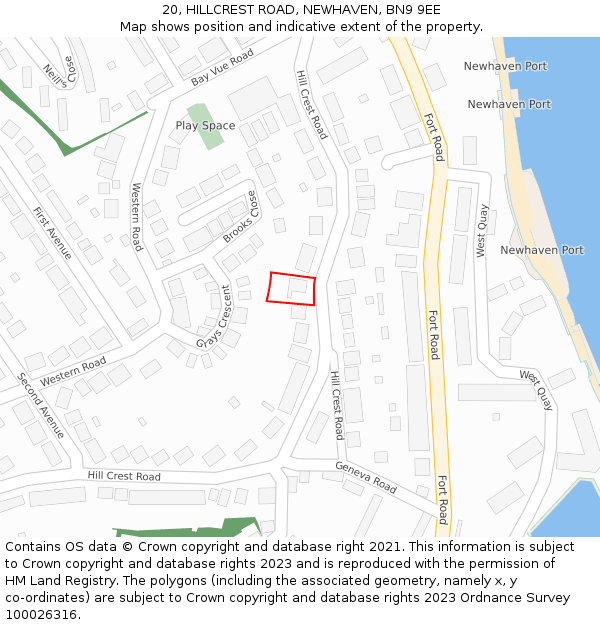 20, HILLCREST ROAD, NEWHAVEN, BN9 9EE: Location map and indicative extent of plot