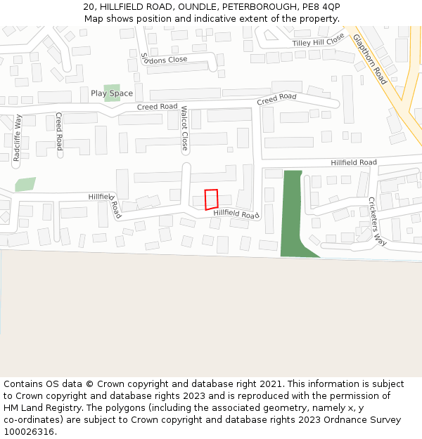 20, HILLFIELD ROAD, OUNDLE, PETERBOROUGH, PE8 4QP: Location map and indicative extent of plot