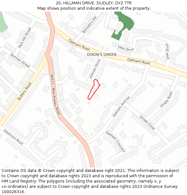 20, HILLMAN DRIVE, DUDLEY, DY2 7TR: Location map and indicative extent of plot