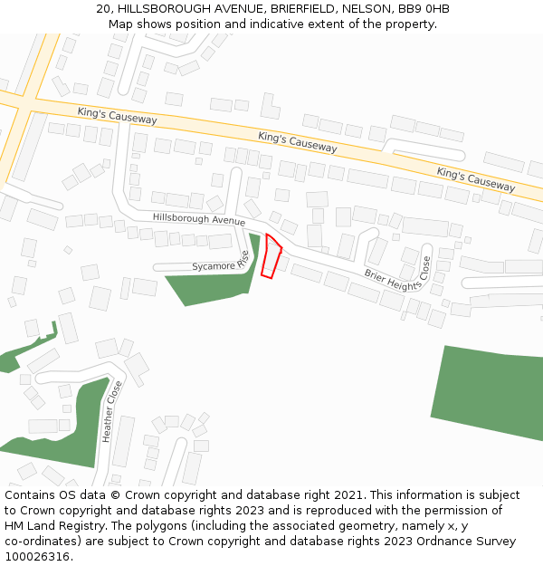 20, HILLSBOROUGH AVENUE, BRIERFIELD, NELSON, BB9 0HB: Location map and indicative extent of plot