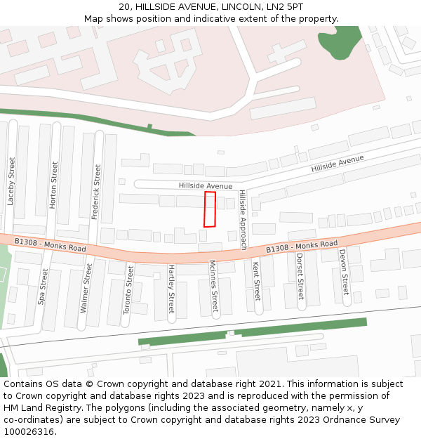 20, HILLSIDE AVENUE, LINCOLN, LN2 5PT: Location map and indicative extent of plot
