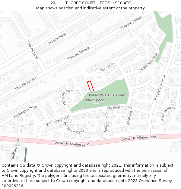 20, HILLTHORPE COURT, LEEDS, LS10 4TG: Location map and indicative extent of plot