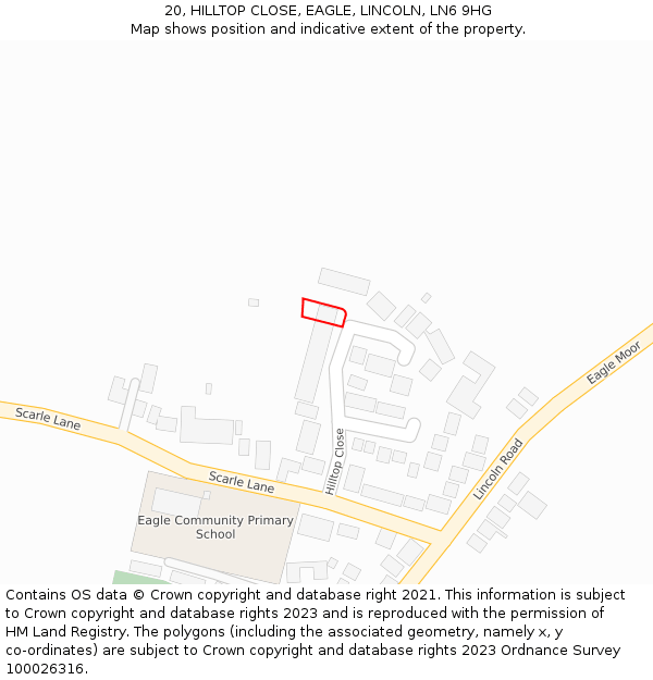 20, HILLTOP CLOSE, EAGLE, LINCOLN, LN6 9HG: Location map and indicative extent of plot