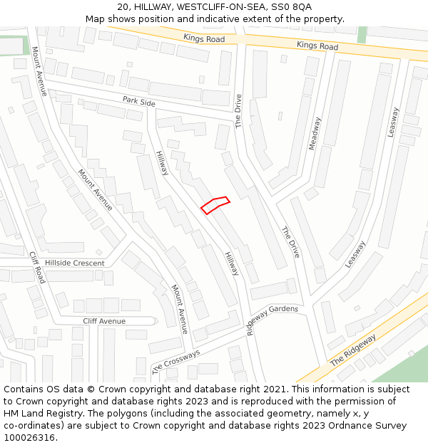 20, HILLWAY, WESTCLIFF-ON-SEA, SS0 8QA: Location map and indicative extent of plot