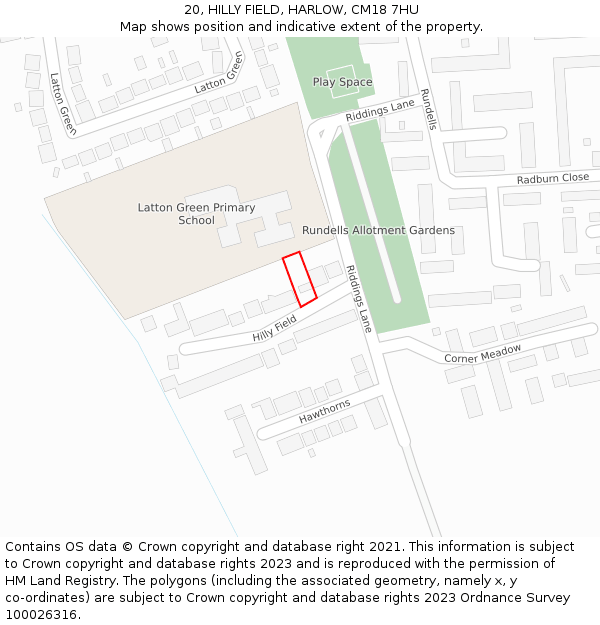 20, HILLY FIELD, HARLOW, CM18 7HU: Location map and indicative extent of plot