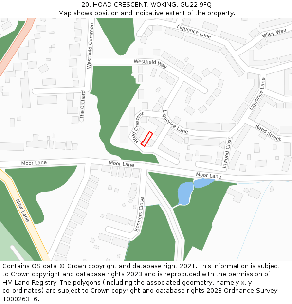 20, HOAD CRESCENT, WOKING, GU22 9FQ: Location map and indicative extent of plot