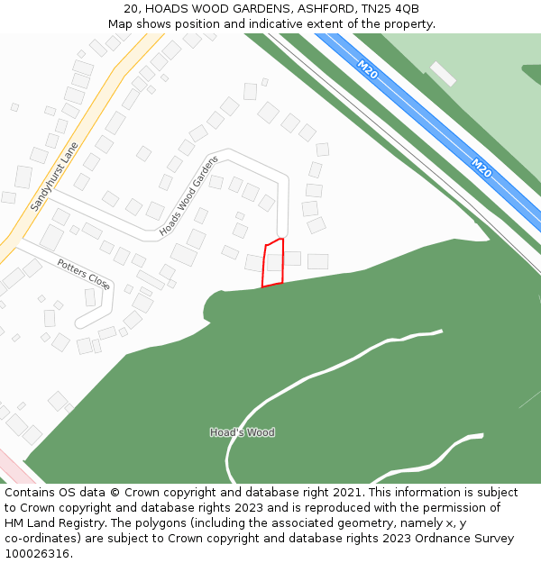 20, HOADS WOOD GARDENS, ASHFORD, TN25 4QB: Location map and indicative extent of plot