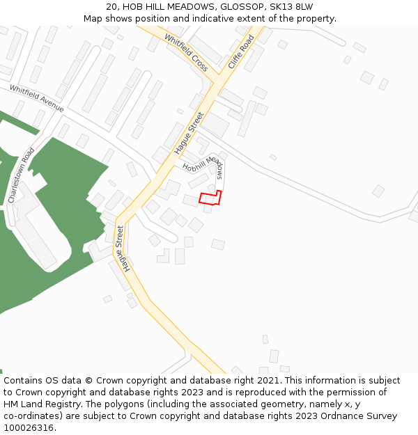 20, HOB HILL MEADOWS, GLOSSOP, SK13 8LW: Location map and indicative extent of plot