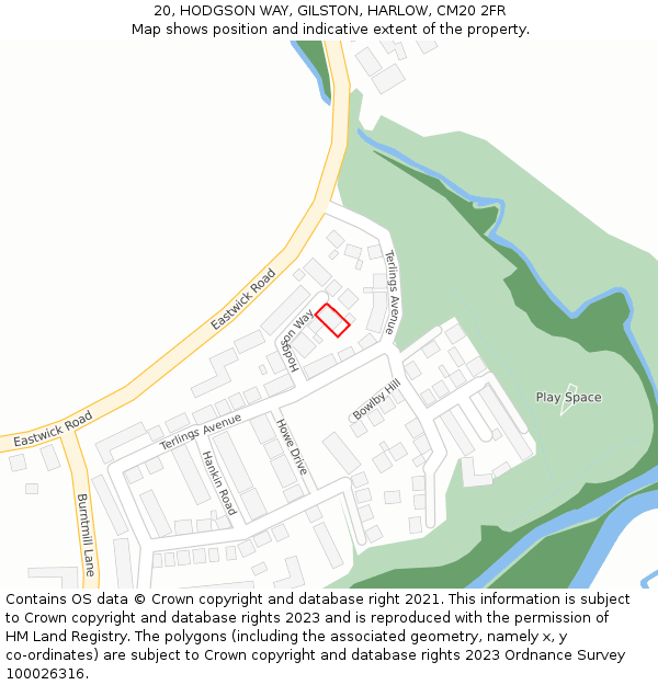 20, HODGSON WAY, GILSTON, HARLOW, CM20 2FR: Location map and indicative extent of plot