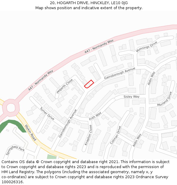 20, HOGARTH DRIVE, HINCKLEY, LE10 0JG: Location map and indicative extent of plot