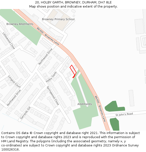 20, HOLBY GARTH, BROWNEY, DURHAM, DH7 8LE: Location map and indicative extent of plot