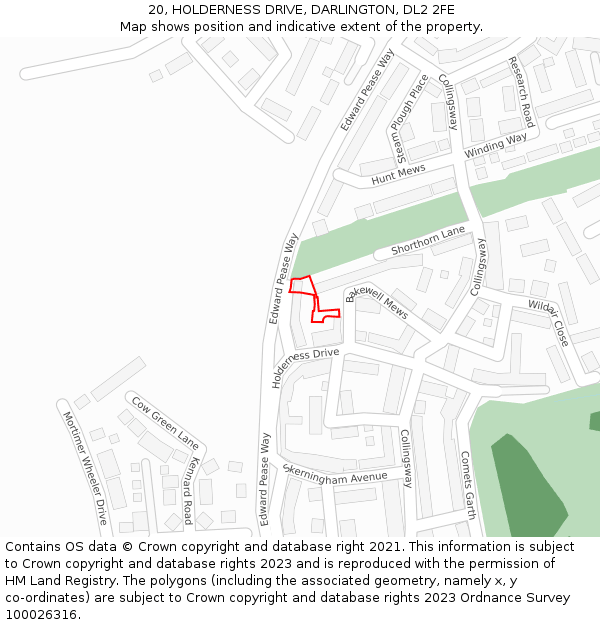 20, HOLDERNESS DRIVE, DARLINGTON, DL2 2FE: Location map and indicative extent of plot