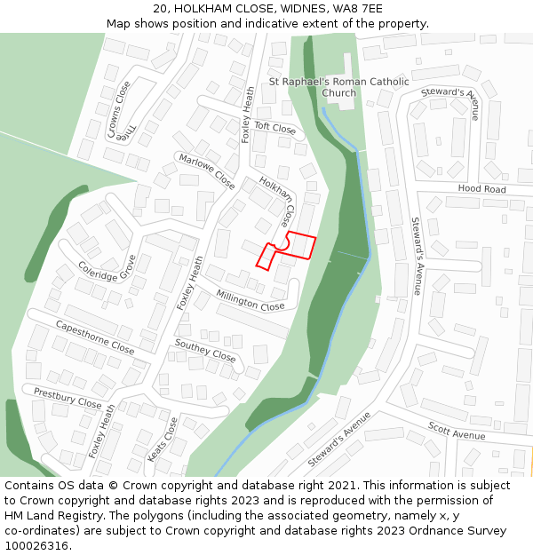 20, HOLKHAM CLOSE, WIDNES, WA8 7EE: Location map and indicative extent of plot