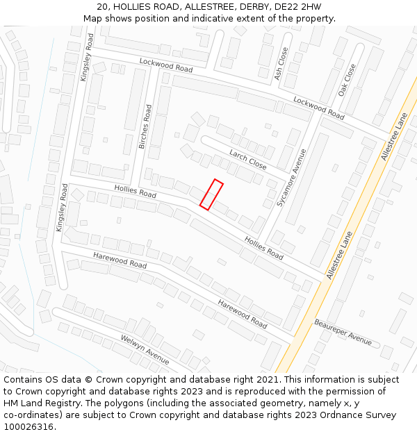 20, HOLLIES ROAD, ALLESTREE, DERBY, DE22 2HW: Location map and indicative extent of plot