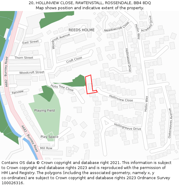 20, HOLLINVIEW CLOSE, RAWTENSTALL, ROSSENDALE, BB4 8DQ: Location map and indicative extent of plot