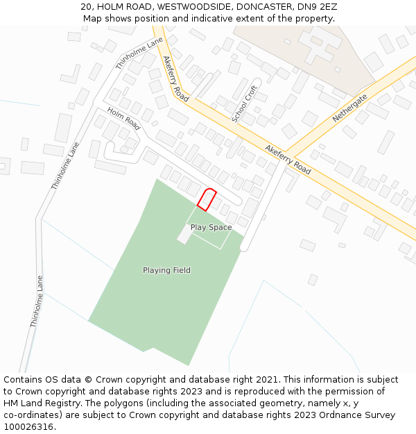 20, HOLM ROAD, WESTWOODSIDE, DONCASTER, DN9 2EZ: Location map and indicative extent of plot