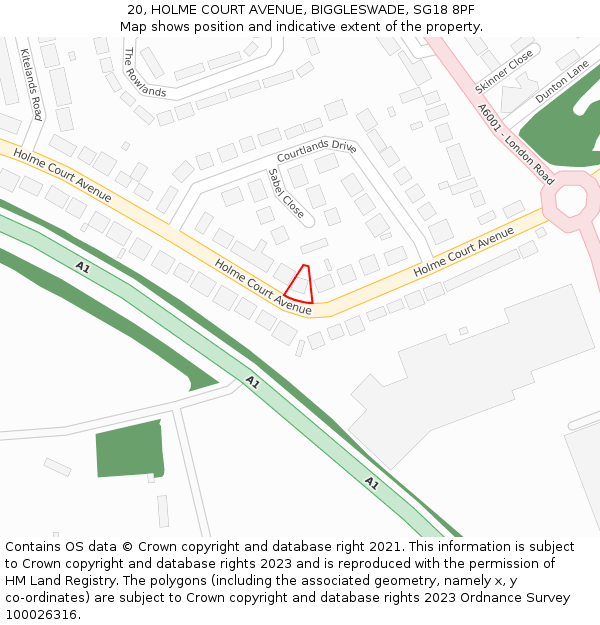 20, HOLME COURT AVENUE, BIGGLESWADE, SG18 8PF: Location map and indicative extent of plot