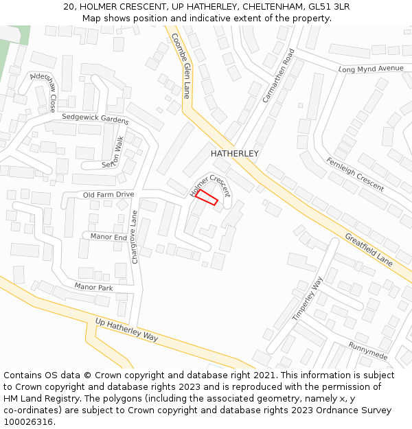 20, HOLMER CRESCENT, UP HATHERLEY, CHELTENHAM, GL51 3LR: Location map and indicative extent of plot