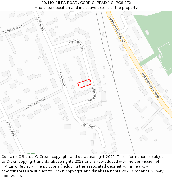 20, HOLMLEA ROAD, GORING, READING, RG8 9EX: Location map and indicative extent of plot