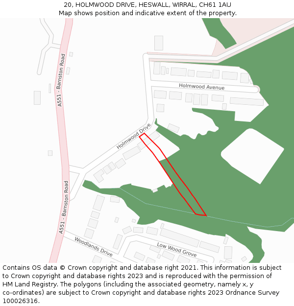 20, HOLMWOOD DRIVE, HESWALL, WIRRAL, CH61 1AU: Location map and indicative extent of plot
