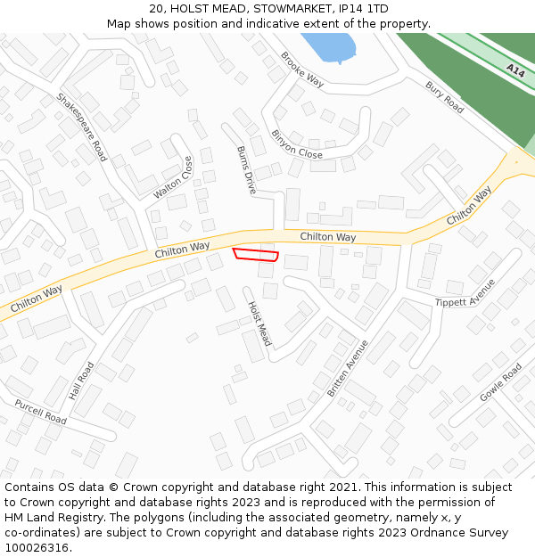 20, HOLST MEAD, STOWMARKET, IP14 1TD: Location map and indicative extent of plot