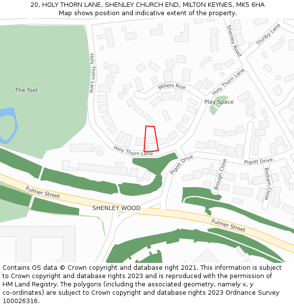 20, HOLY THORN LANE, SHENLEY CHURCH END, MILTON KEYNES, MK5 6HA: Location map and indicative extent of plot