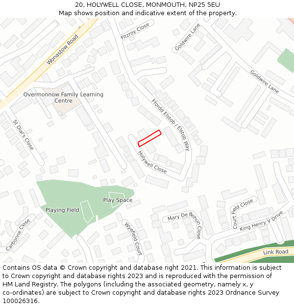 20, HOLYWELL CLOSE, MONMOUTH, NP25 5EU: Location map and indicative extent of plot